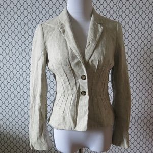 HOBBS London Two Button Long Sleeve Beige Linen Blazer - Size 4